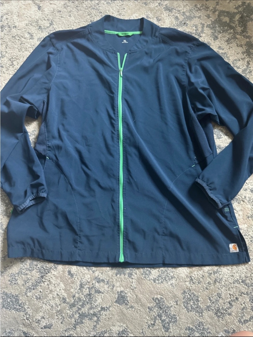 Carhartt Scrub Jacket Navy Lightweight Zip Jacket with Green Trim